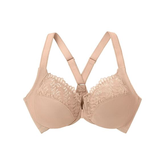 Glamorise Wonderwire Front Closure T Back Bra Cafe Size‎ 34G Nude Tan Cream Lace - Picture 4 of 16